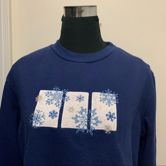 Penman 50% Cotton Comfy Minimalist Christmas SnowFlakes Sweater Sweatshirt Top - Picture 2 of 7